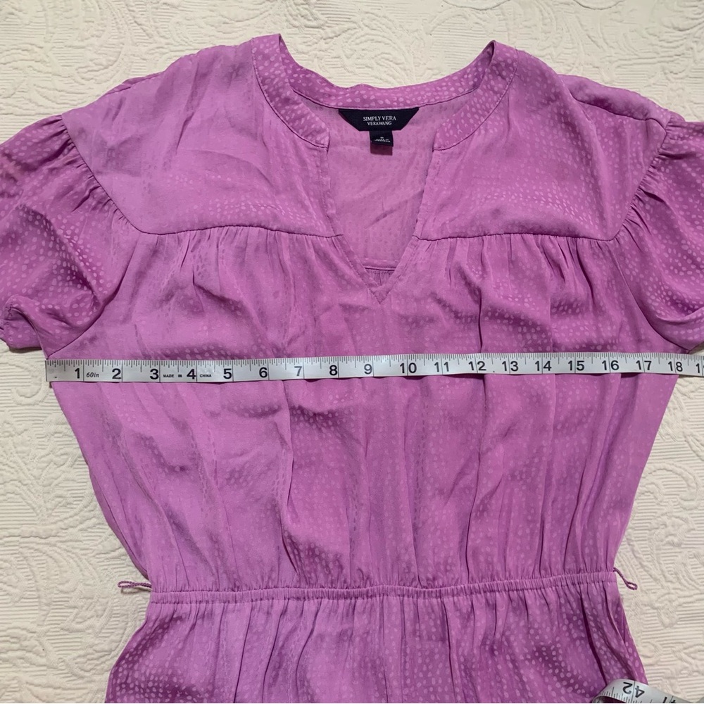 Simply Vera Vera Wang Lavender V-Neck Asymmetrical Ruffle Hem Line Shirt Dress - Picture 5 of 7